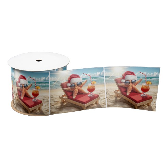 Christmas Santa Stafish On a Chaise Lounge Satin Ribbon (Spool)
