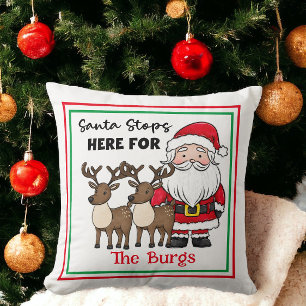 Christmas Santa Stops Here Personalised Family Cushion