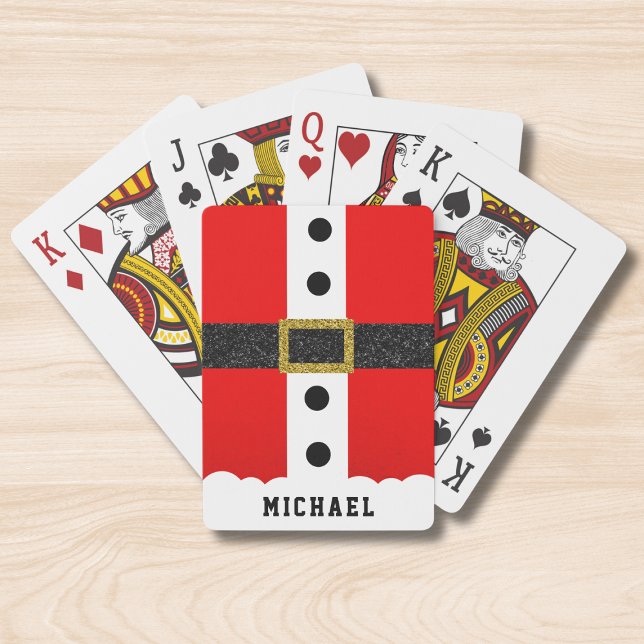 Christmas Santa Suit Funny Modern Glitter Belt Playing Cards (Creator Uploaded)