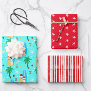 Christmas Santa Surfing Dogs Gift Wrap Set of 3