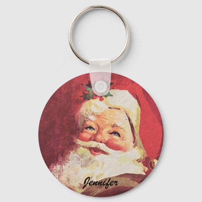 Christmas Santa Swag Gift Add YOUR NAME Key Ring (Front)