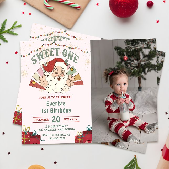 Christmas Santa Sweet One 1st Birthday Party Photp Invitation (Creator Uploaded)