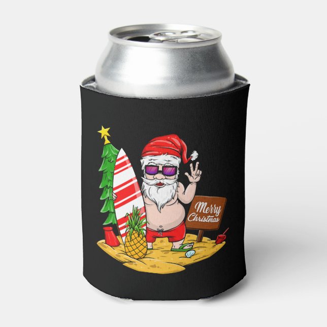 Christmas Santa T-Shirt Beach Sun Can Cooler (Can Front)