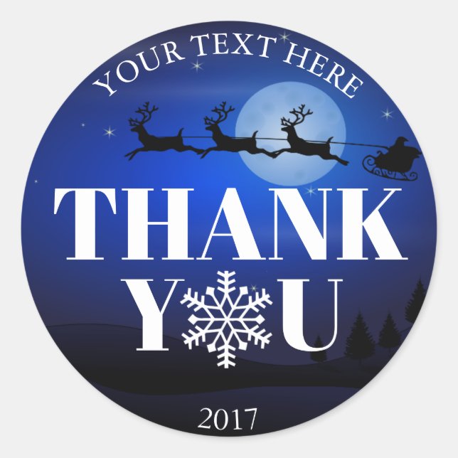 Christmas Santa Thank You Snowflakes Blue White Classic Round Sticker (Front)