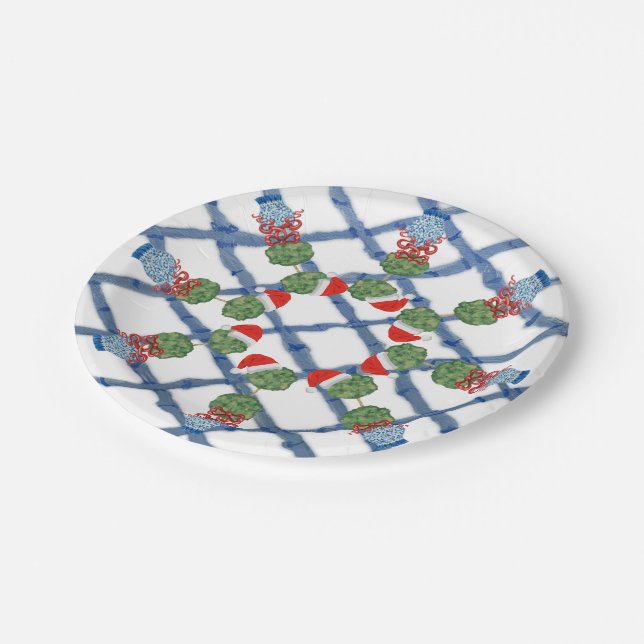 Christmas Santa Topiary Ginger Jar  Paper Plate (Angled)