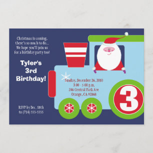 CHRISTMAS SANTA TRAIN 5x7 Birthday Invitation