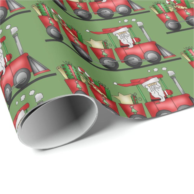 Christmas Santa Train pattern party wrap Wrapping Paper (Roll Corner)