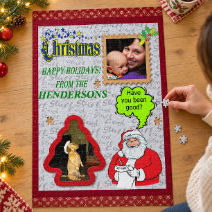 Christmas Santa & Tree Add Photos Large Jigsaw Puzzle