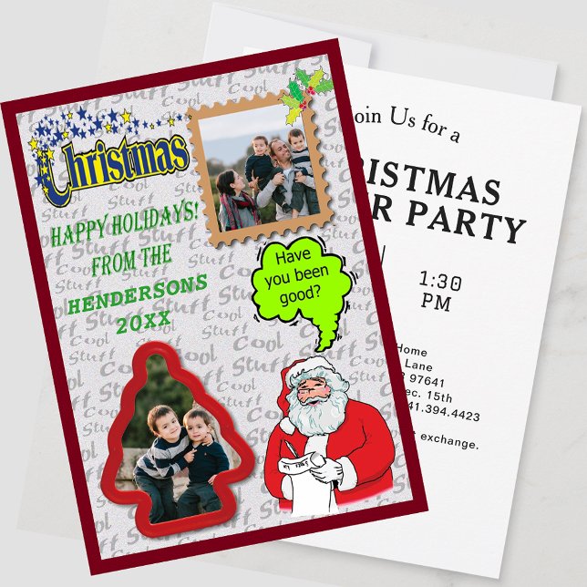 Christmas Santa & Tree Add Two Photos Holiday Invitation (Christmas Santa & Tree Add Two Photos Holiday Invitation)
