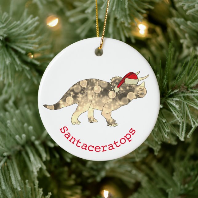 Christmas Santa Triceratops Cute Dinosaur Ceramic Ornament (Tree)