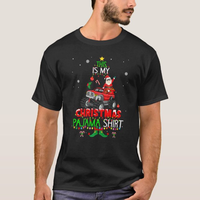 Christmas Santa Truck Monster Elf Pajama Xmas Fami T-Shirt (Front)