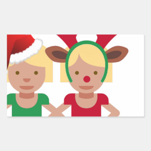 christmas santa twins emoji rectangular sticker