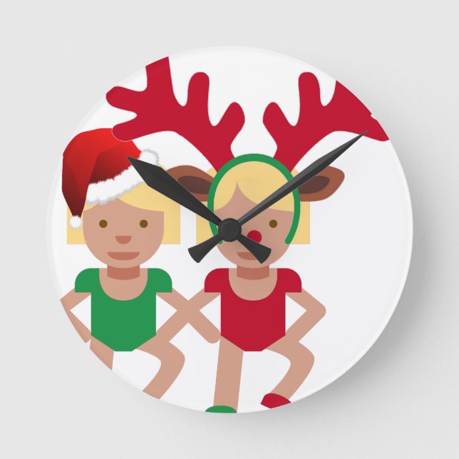 christmas santa twins emoji round clock (Front)