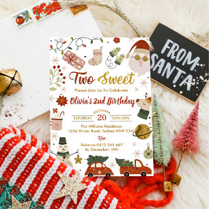 Christmas Santa Two Sweet Birthday Party Invitation