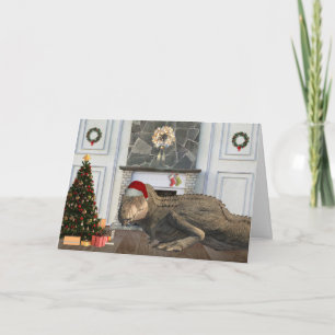 Christmas Santa Tyrannosaurus Dinosaur Scene  Card