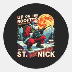 Christmas Santa Up On The Rooftop Click Click Clic Classic Round Sticker