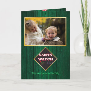 Christmas Santa Watch Barn Wood Family Photo Fun Card