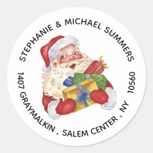 Christmas Santa Watercolor Round Return Address Classic Round Sticker