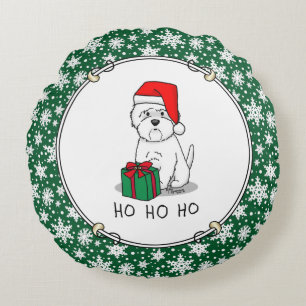 Christmas Santa West Highland White Terrier Westie Round Cushion