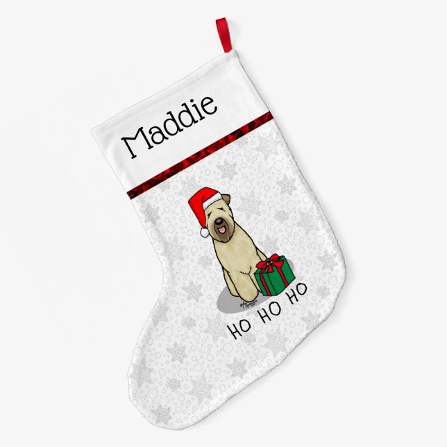 Christmas Santa Wheaten Terrier (wheaten 1b2) Cute Large Christmas Stocking (Back (Hanging))