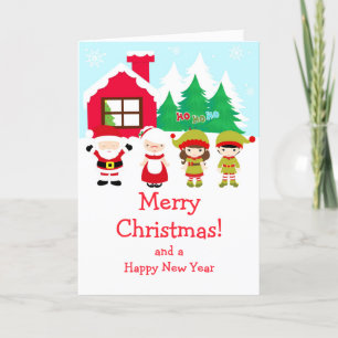 Christmas Santa, Wife and Elves Merry Christmas Holiday Card