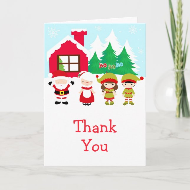 Christmas Santa, Wife and Elves Thank You Card (Front)