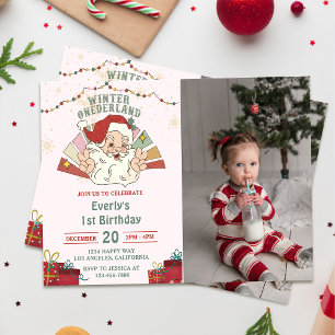 Christmas Santa Winter Onederland Birthday Photo Invitation