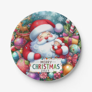 Christmas Santa With Baby Paper Plate