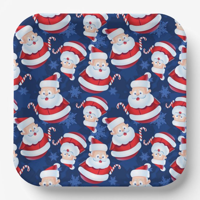 Christmas Santa with Candy Cane and Snowflakes  Pa Paper Plate (Front)