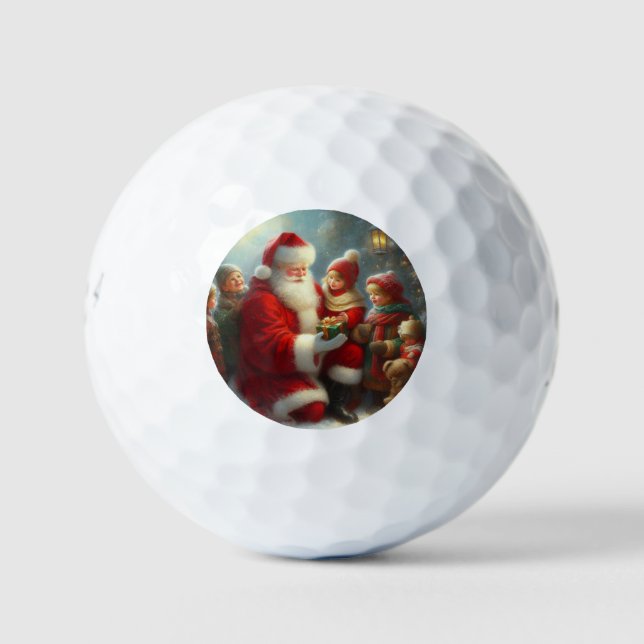 Christmas Santa With Children 2 Golf Balls (Front)