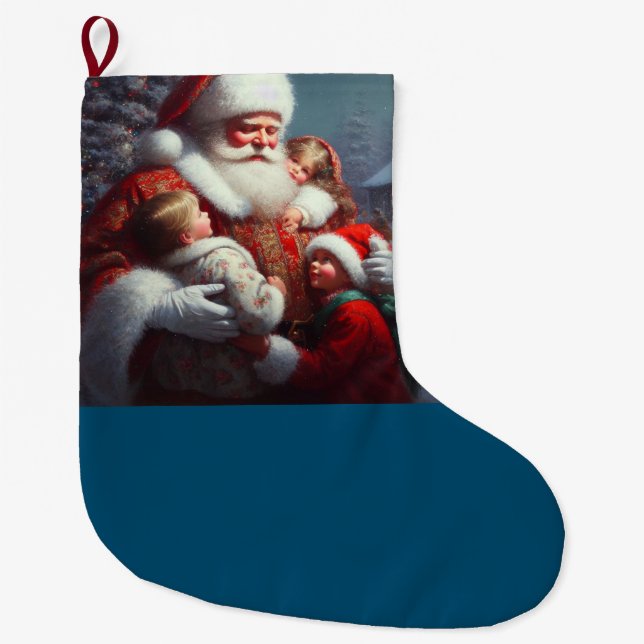 Christmas Santa with Children 4 Large Christmas Stocking (Front)