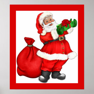 Christmas Santa with Gift Poster