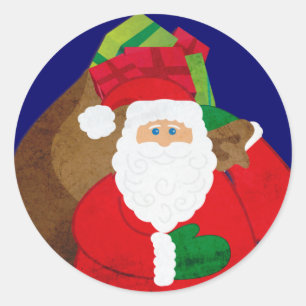Christmas Santa with presents round sticker