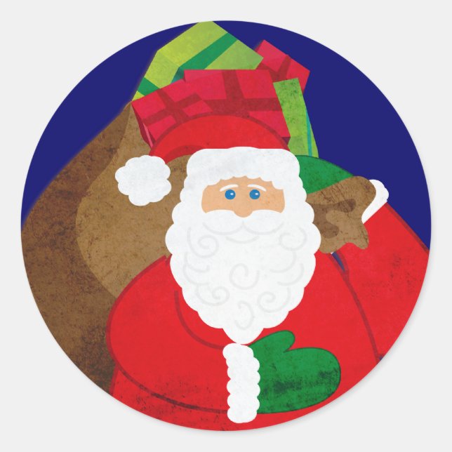 Christmas Santa with presents round sticker (Front)