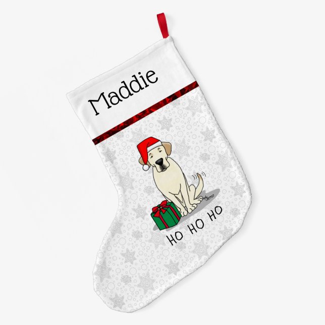 Christmas Santa Yellow Labrador Retriever Cute Large Christmas Stocking (Back (Hanging))