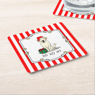 Christmas Santa Yellow Labrador Retriever Cute Square Paper Coaster