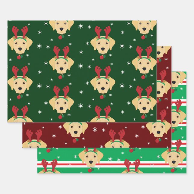 Christmas Santa Yellow Labrador Retriever Dog Wrapping Paper Sheet (Set)
