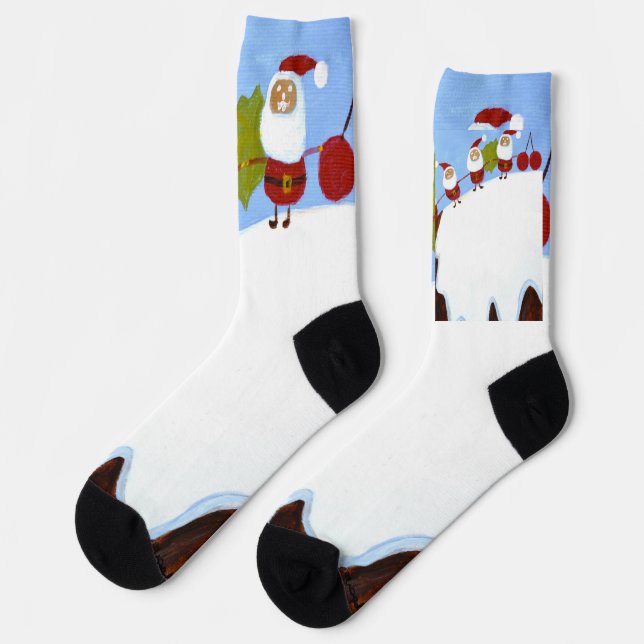 Christmas Santas and Christmas Pudding Socks  (Left)