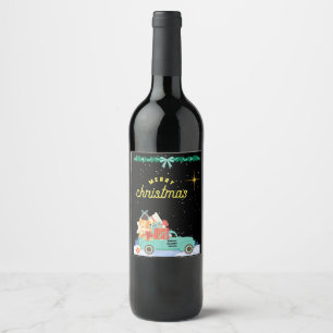 Christmas Santa's Delivery Truck Wine Label