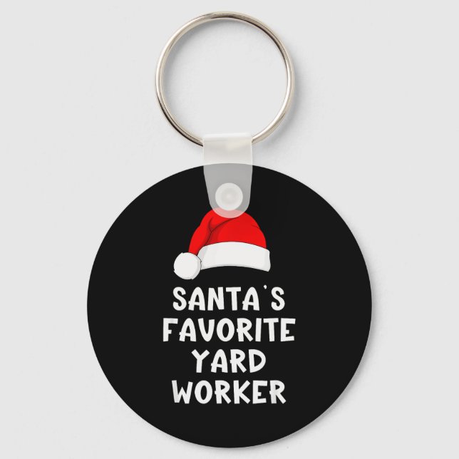 Christmas Santa's Favorite Yard Worker Funny Pajam Key Ring (Front)