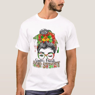 Christmas Santa's Favourite Hair Stylist Messy Bun T-Shirt