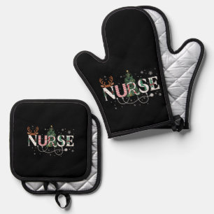 Christmas Santa's Favourite Nurse Xmas Gifts Holid Oven Mitt & Pot Holder Set