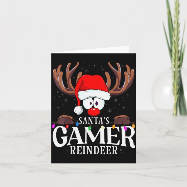 Christmas Santa's Gamer Reindeer Matching X-mas  Card (Front)