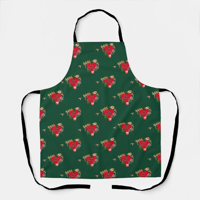 Christmas Santa's Reindeer Green Apron (Front)