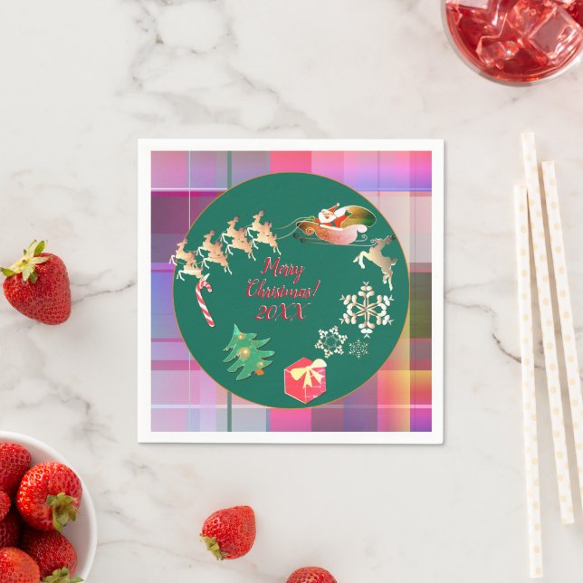 Christmas Santa's Reindeer Plaid  Napkins (Insitu)