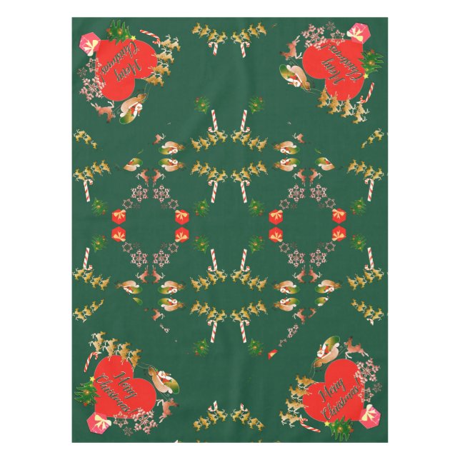 Christmas Santa's Reindeer  Tablecloth (Front)