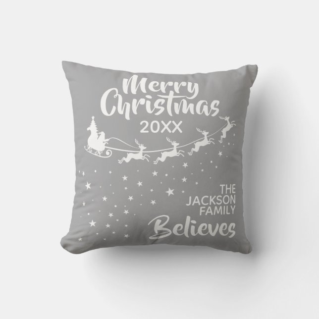 Christmas Santa's sleigh reindeer believe Cushion (Front)