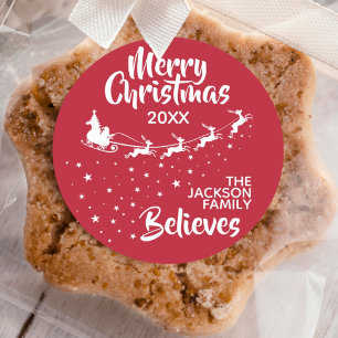 Christmas Santa's sleigh reindeers holiday Classic Round Sticker