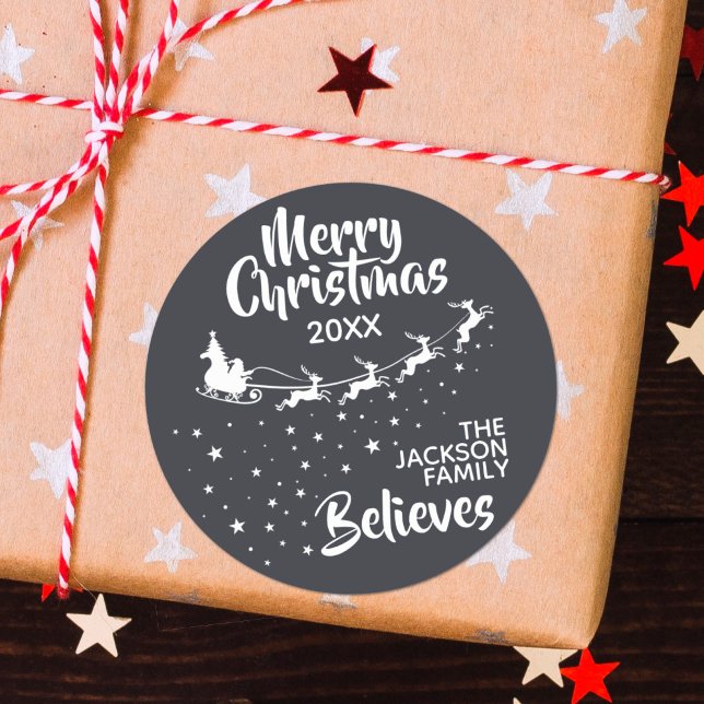 Christmas Santa's sleigh reindeers holiday Classic Round Sticker (Creator Uploaded)