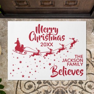 Christmas Santa's sleigh reindeers holiday Doormat